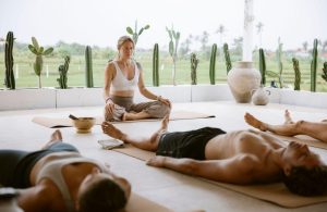 a peaceful open-air yoga and meditation session