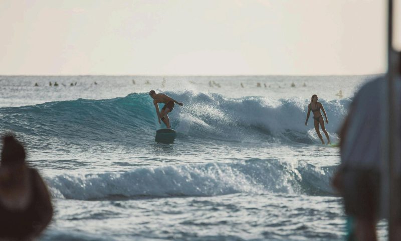 Surfing activities in the sea