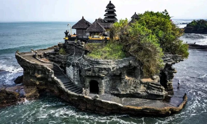Tanah Lot Temple, a famous sea temple located in Bal